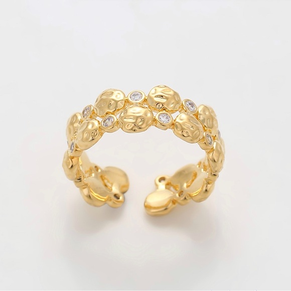 Adjustable Gold Ring 14k Gold Plated Luxury Jewelry - Picture 3 of 8